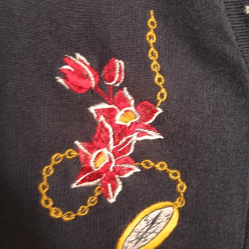 VTG Womens Floral Embroidered Cardigan Sweater Coastal Grandma Nautical Casual - Picture 5 of 7